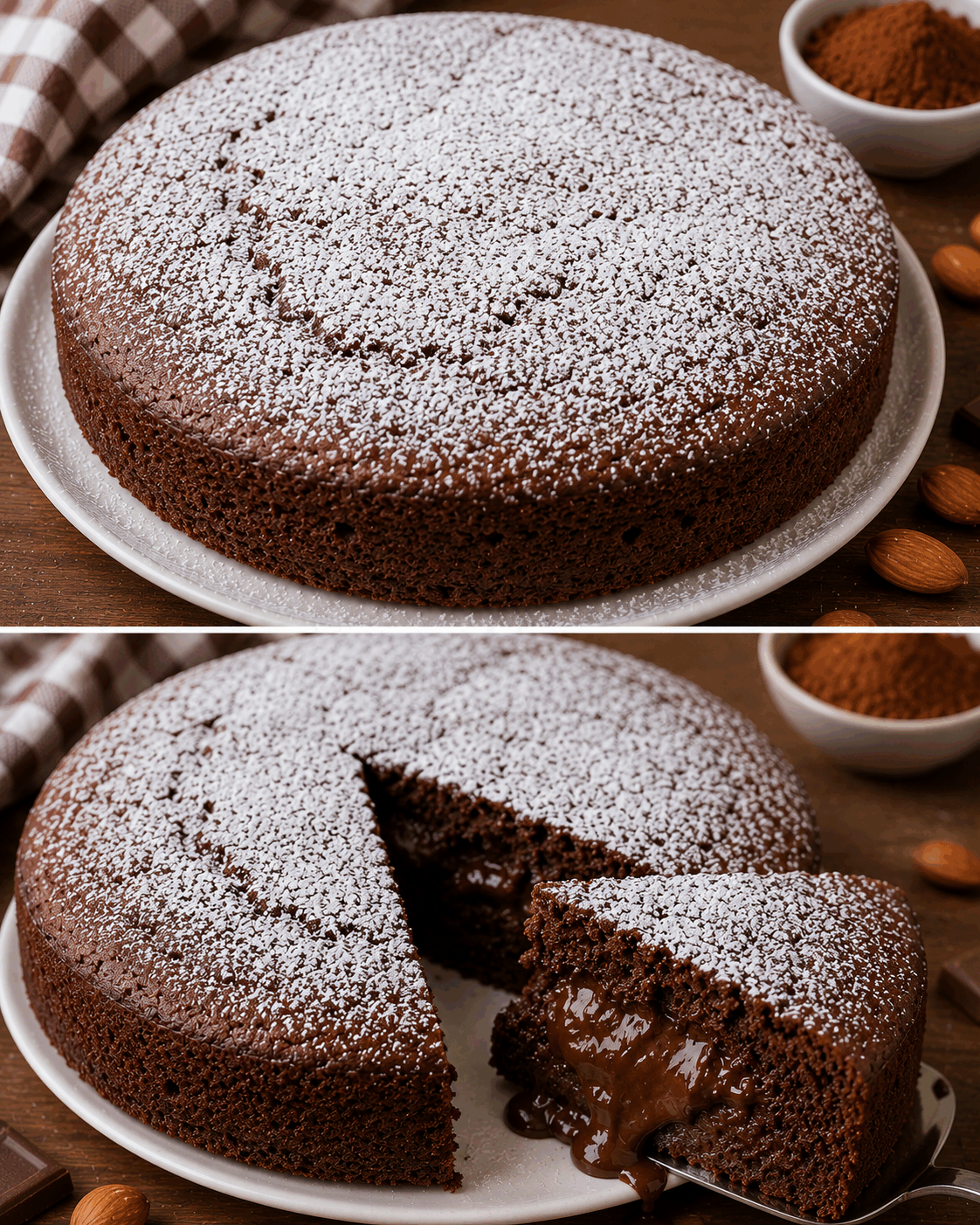 Pas une cuillère de farine… mais regardez le cœur fondant de ce gâteau caprese au chocolat !