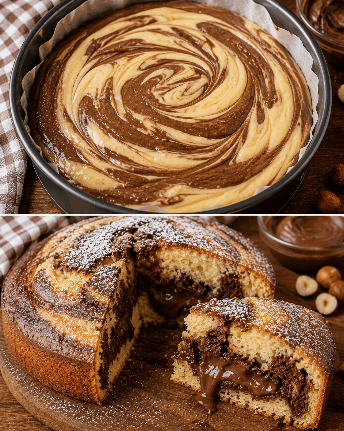 Un simple gâteau marbré… mais attendez de découvrir son cœur fondant au Nutella