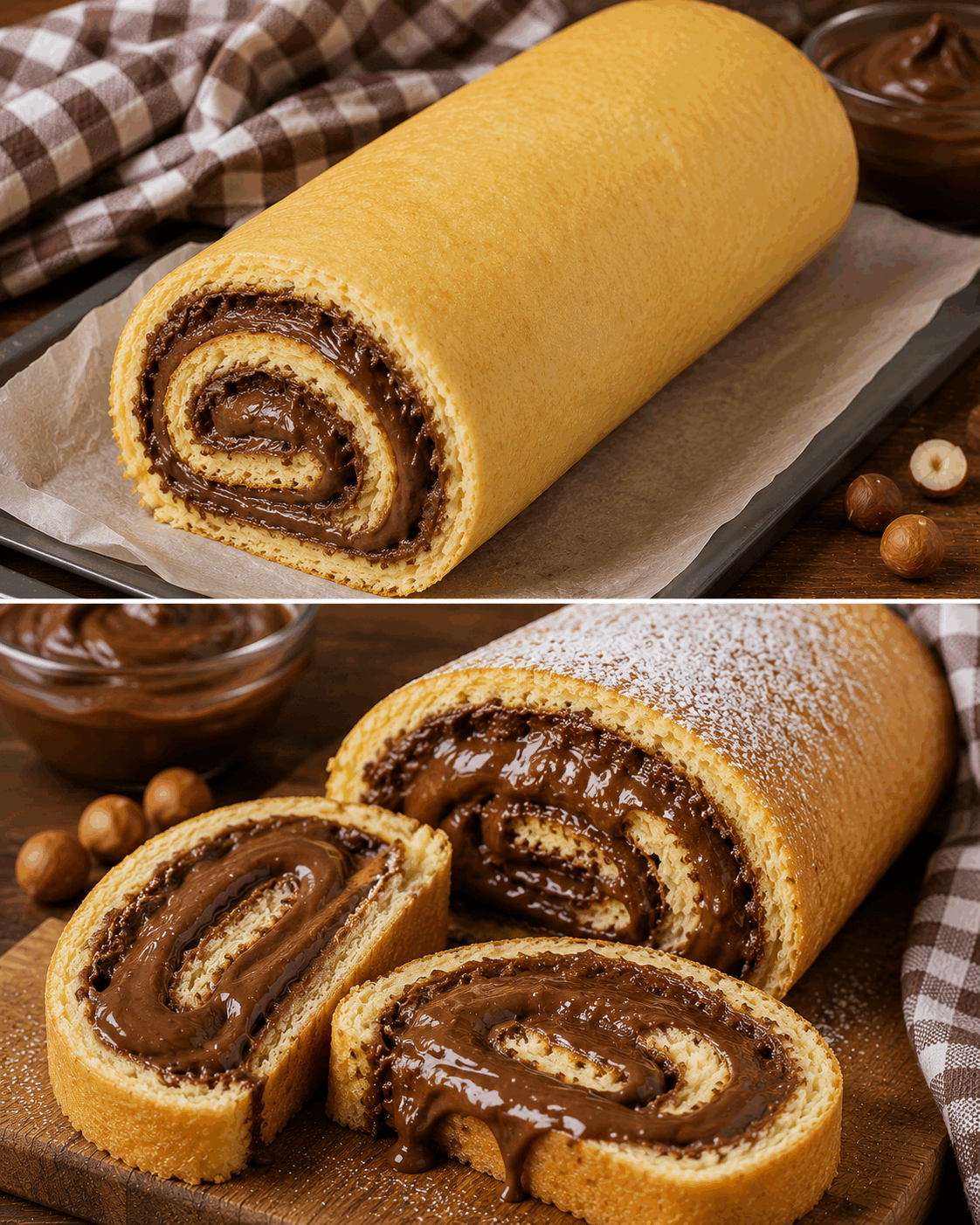 Un simple gâteau roulé… mais attendez de découvrir tout ce Nutella à l’intérieur !