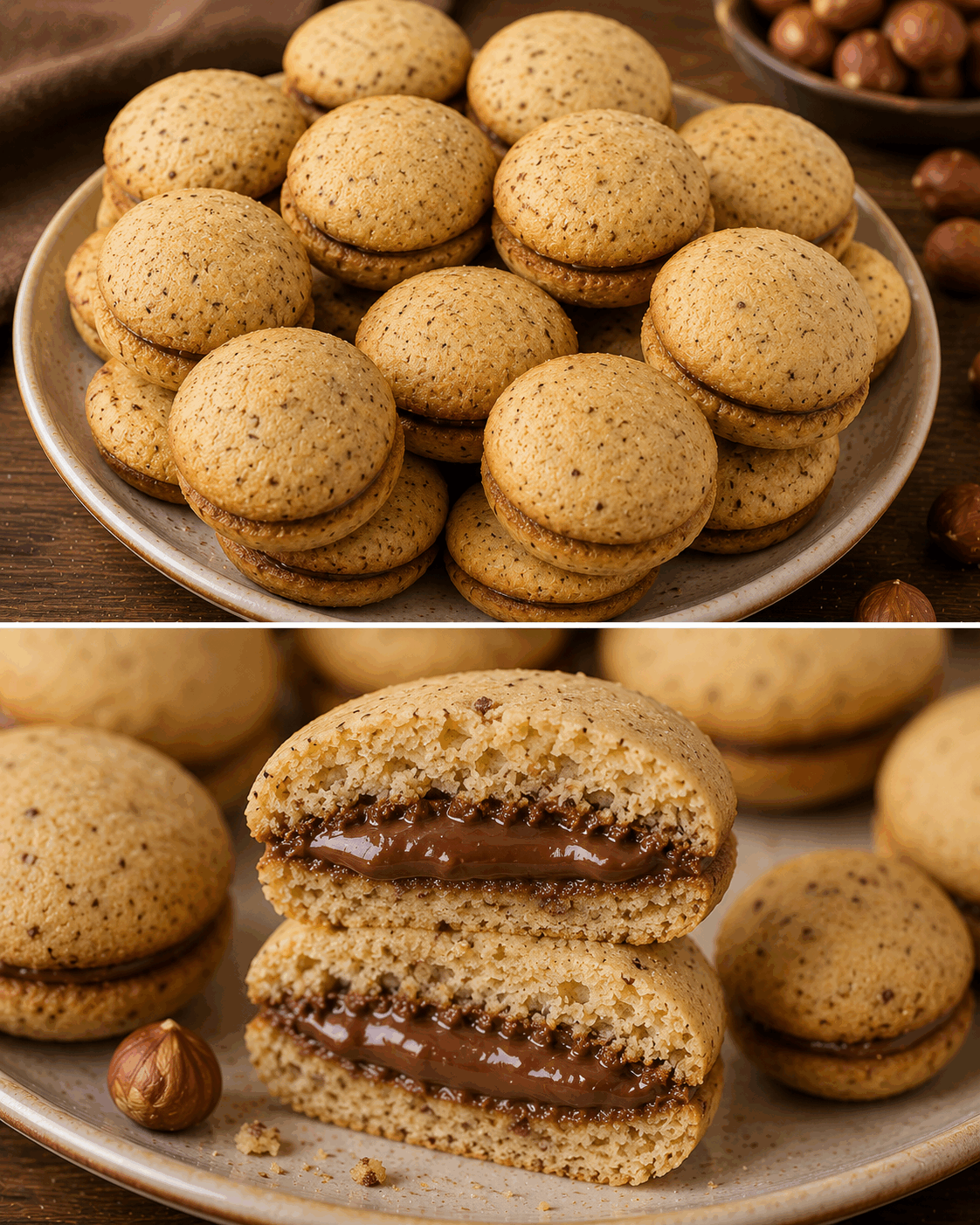 Deux petits biscuits aux noisettes… mais attendez de découvrir ce qui se cache entre les deux !