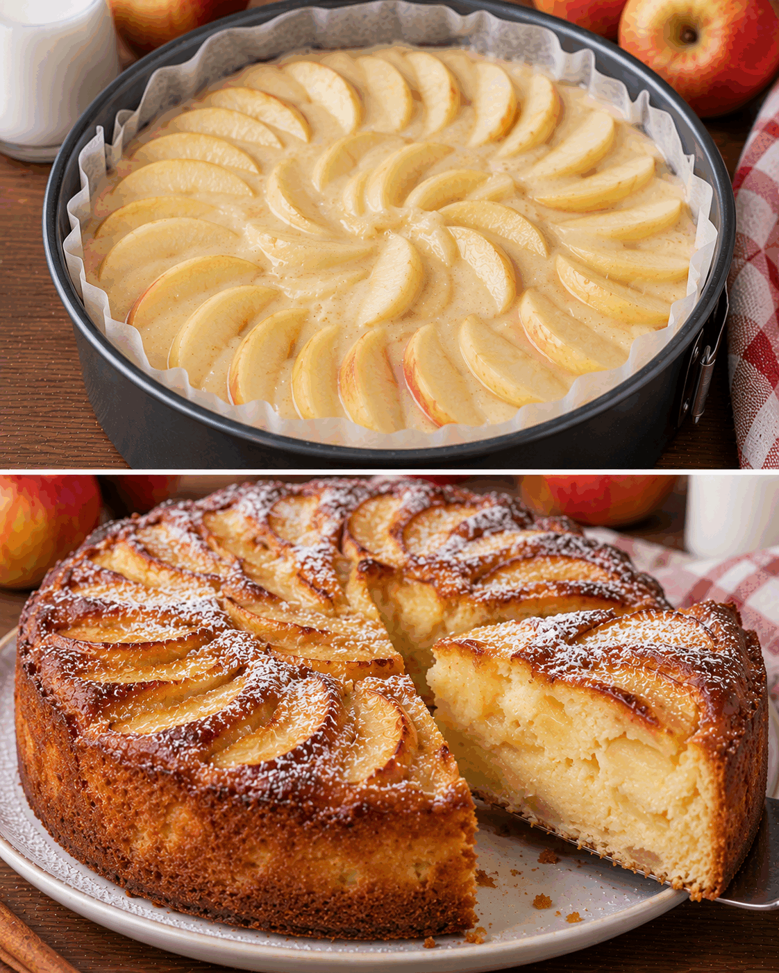 Des pommes, du lait et une pâte toute simple… regardez la texture de ce gâteau à la sortie du four