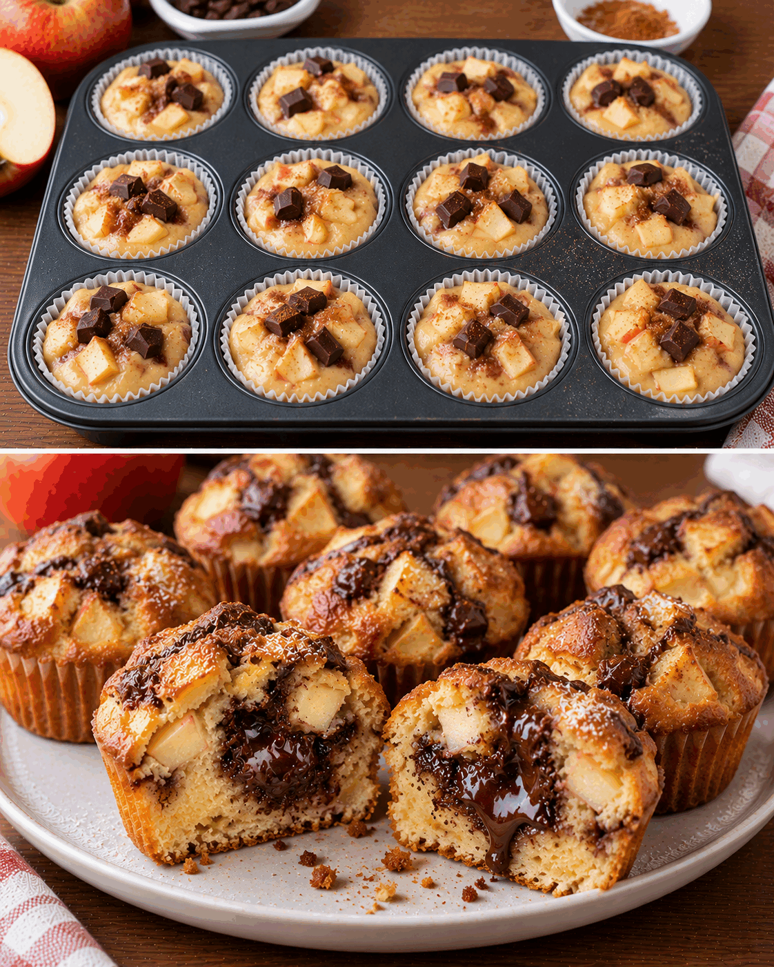 Oubliez les muffins : attendez d’ouvrir ces mini-gâteaux aux pommes et de découvrir tout ce chocolat à l’intérieur