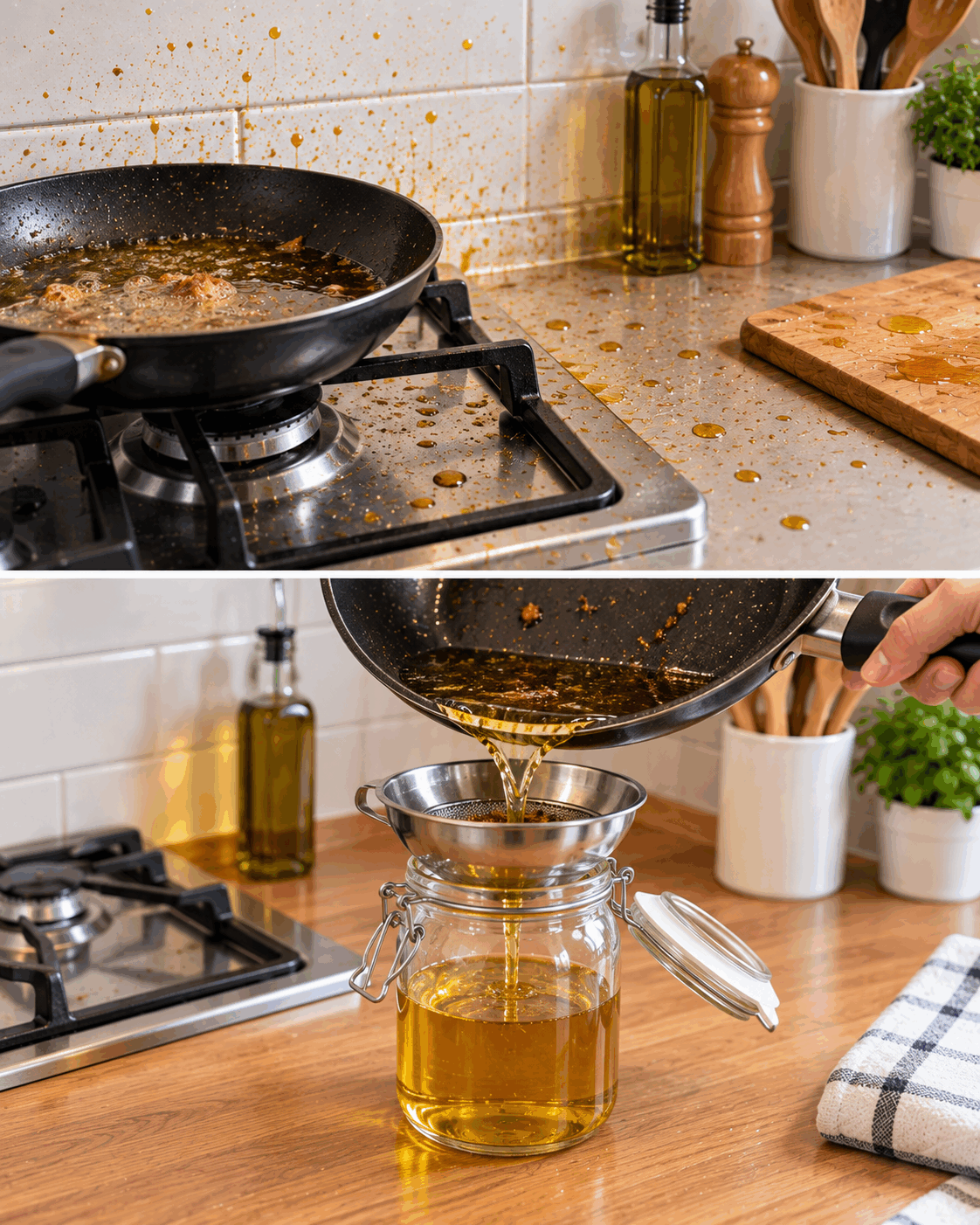 De l’huile partout dans la cuisine ? Cette astuce avec un simple bocal pourrait tout changer